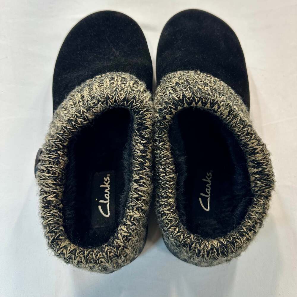 Clarks Women's Angelina Knitted Collar Suede Clog Slippers